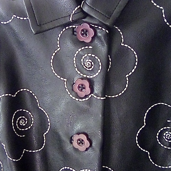 Girls' 12mos. faux leather flower embroidered jacket - Picture 2 of 4